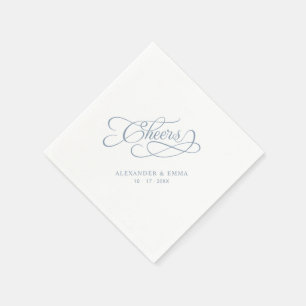 Serviette En Papier Cheers Mariage Bleu Poussiéreux Calligraphie Éléga