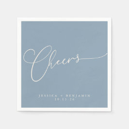 Serviette En Papier Cheers Minimal Dusty Blue Script personnalisé mari