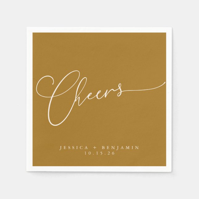 Serviette En Papier Cheers Minimal Ochre Gold Script personnalisé mari (Devant)