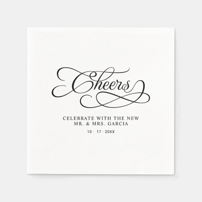 Serviette En Papier Cheers Mr & Mrs Elegant Wedding Calligraphy Black  (Devant)