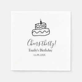 Serviette En Papier Cheers thirty birthday cake black scribble hand