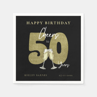 Serviette En Papier Cheers To 50 Years Black Gold 