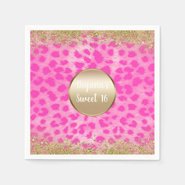 Serviette En Papier Cheetah léopard rose Imprimer Parties scintillant  (Devant)