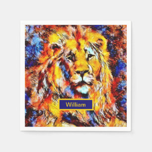 Serviette En Papier Chef d'un Lion Art Vintage avec nom