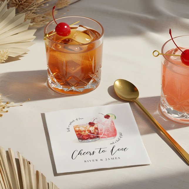 Serviette En Papier Chefs à l'amour Aquarelle Cocktail Boissons Mariag (Cheers to Love Watercolor Cocktail Drinks Wedding Napkins)
