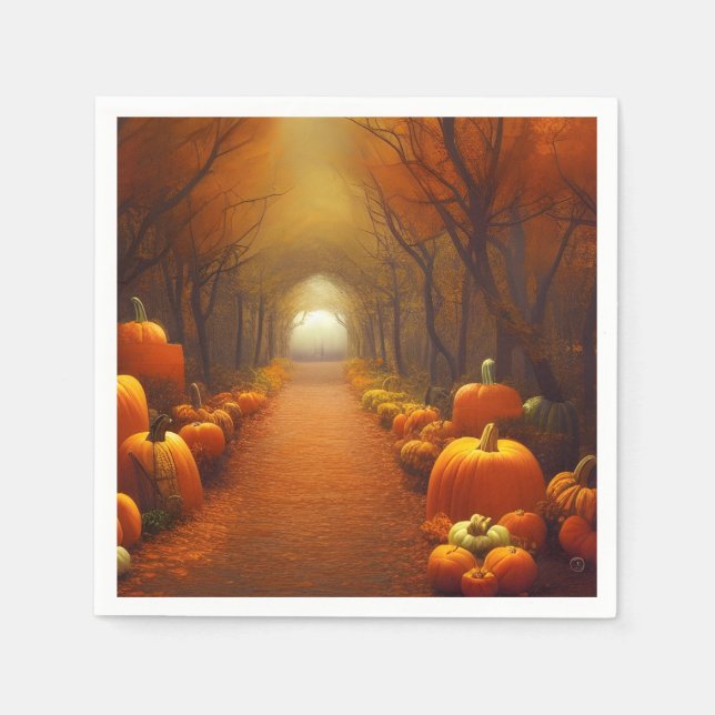 Serviette En Papier Chemin citrouille Beau papier de scène d'automne (Devant)