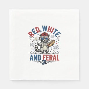 Serviette En Papier Chemise de Raton Laveur Patriotique Sauvage Rouge