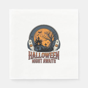 Serviette En Papier Chemise fantôme lune gravée scène Halloween vintag