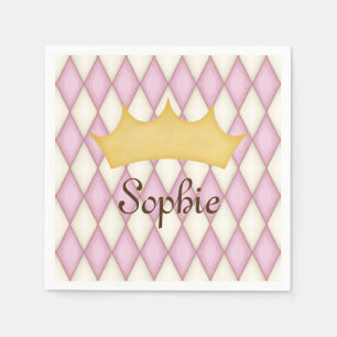 Serviette En Papier Chèque en diamant rose Nom personnalisé Princess