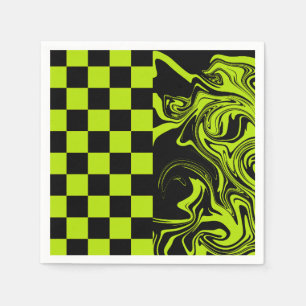 Serviette En Papier Chèques et permules - Lime vert et noir