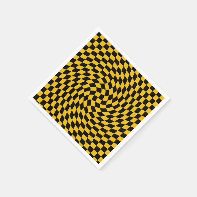 Serviette En Papier Chèques Jaunes Noirs Déformés À damiers (Coin)