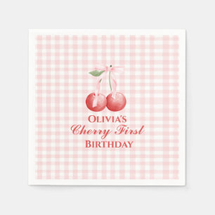 Serviette En Papier Chercher premier anniversaire Pink Bow En vichy