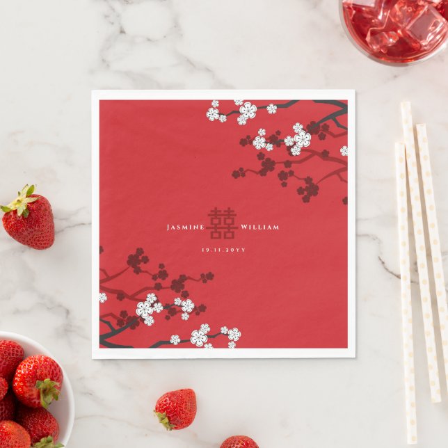 Serviette En Papier Cherry Blossoms & Double Bonheur Mariage chinois (En situation)