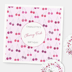 Serviette En Papier Cherry Premier Anniversaire Personnalisé Aquarelle