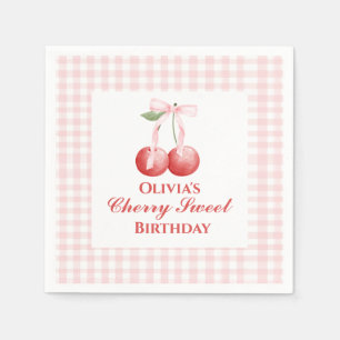 Serviette En Papier Cherry Sweet anniversaire Pink Bow En vichy