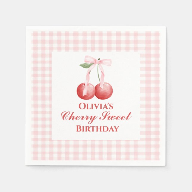 Serviette En Papier Cherry Sweet anniversaire Pink Bow En vichy (Devant)
