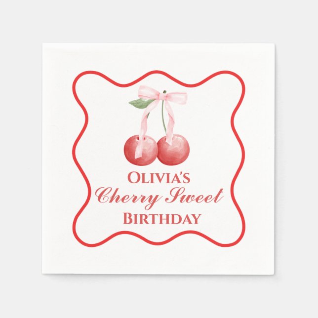 Serviette En Papier Cherry Sweet anniversaire Pink Bow En vichy (Devant)