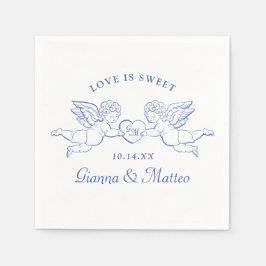 Serviette En Papier Cherubs Holding Heart Couple Cupids Initials