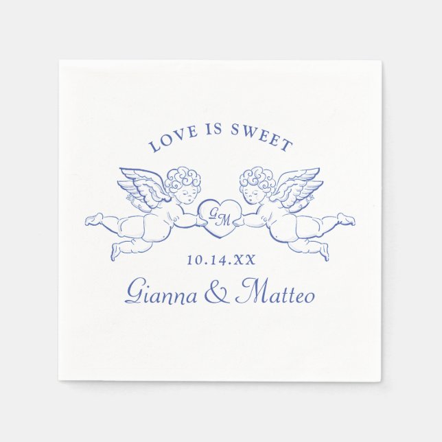 Serviette En Papier Cherubs Holding Heart Couple Cupids Initials (Devant)