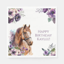 Cheval Anniversaire Serviettes violettes Fleurs vi