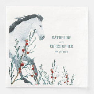 Serviette En Papier Cheval Blanc Juniper Bleu & Baies Rouges