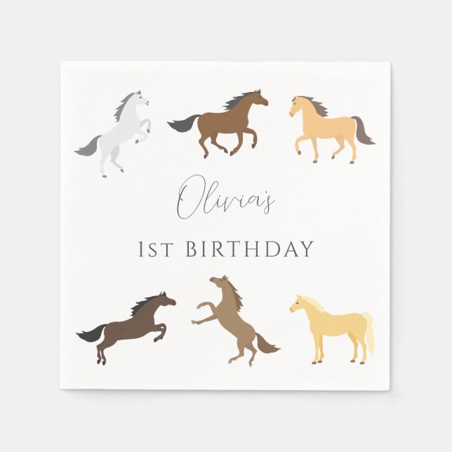 Serviette En Papier Cheval Cowgirl équestre élégant 1er anniversaire (Devant)