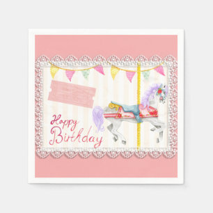 Serviette En Papier Cheval de carrousel (rose) Anniversaire