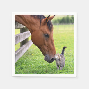 Serviette En Papier Cheval de ferme avec chat tigré