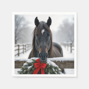 Serviette En Papier Cheval de Noël avec couronne de vacances