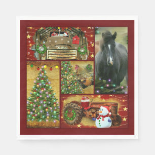 Serviette En Papier Cheval de Noël Camion de neige tracteur