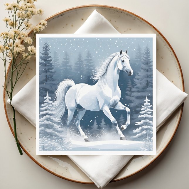 Serviette En Papier Cheval d'hiver blanc magique (Créateur téléchargé)