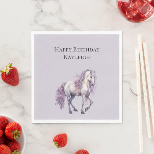 Serviette En Papier Cheval Floral Blanc Lavande Anniversaire