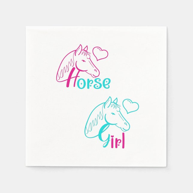 Serviette En Papier Cheval Girl en rose et turquoise (Devant)