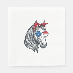 Serviette En Papier Cheval Patriotique Avec Lunettes De Soleil Drapeau