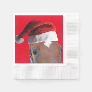 Serviette En Papier Cheval portant le Casquette du Père Noël