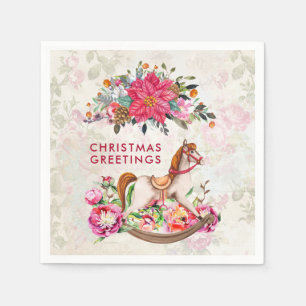 Serviette En Papier Cheval rocheux victorien et Poinsettia Noël