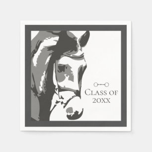 Serviette En Papier Cheval Sketch, Snaffle Bit Grey Graduation Classe