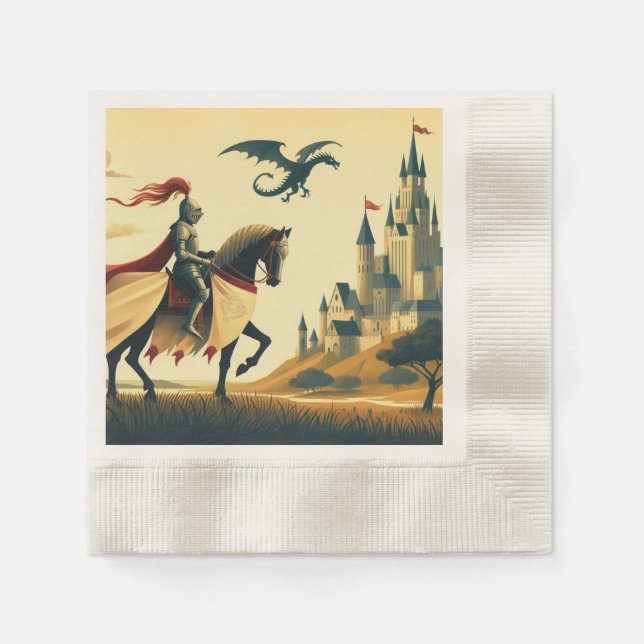 Serviette En Papier Chevalier médiéval/dragon/château fantastique (Devant)