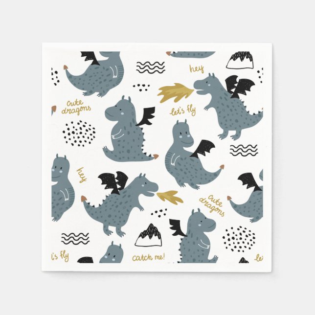 Serviette En Papier Chevaliers et Dragons | Fête d'anniversaire de Fai (Devant)