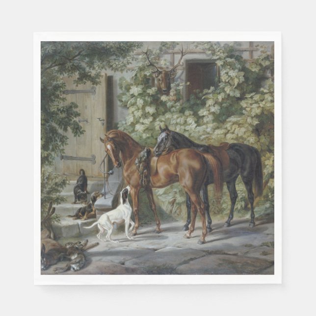 Serviette En Papier Chevaux à la Porche (par Albrecht Adam) (Devant)