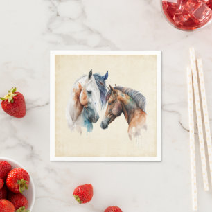 Serviette En Papier Chevaux à l'aquarelle Bohème Peinture qui dégoulin