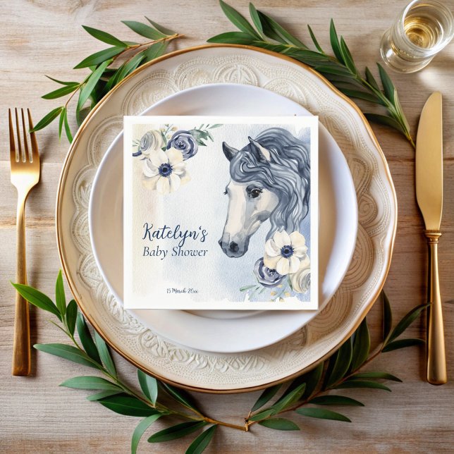 Serviette En Papier Chevaux cowgirl baby shower monogrammed (Horses cowgirl baby shower monogrammed napkins personalized equestrian baby shower napkins)