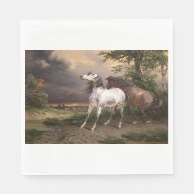 Serviette En Papier Chevaux effrayés par la tempête (par Carle Vernet) (Devant)