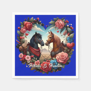 Serviette En Papier Chevaux en bleu coeur