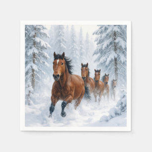 Serviette En Papier Chevaux Sauvages Galopant à Travers une Forêt Enne