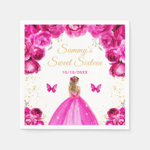 Serviette En Papier Cheveux Blond Rose Chaud Princesse Sweet Seize