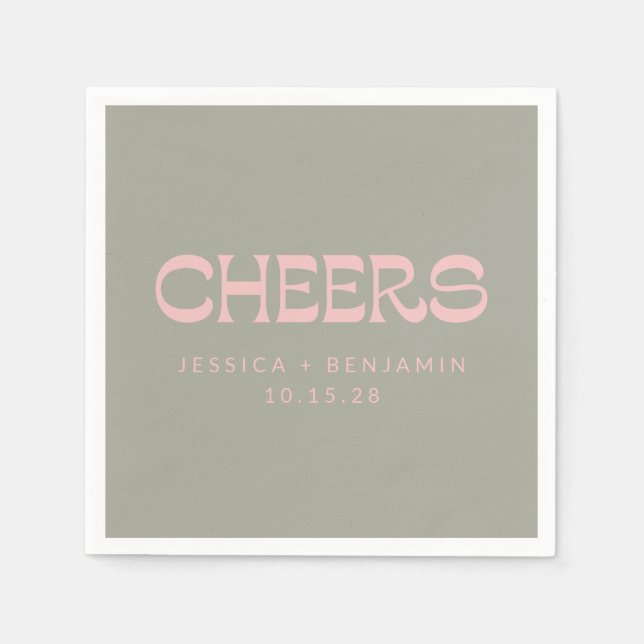 Serviette En Papier Cheveux personnalisés Sage Vert Rose Chic Mariage  (Devant)