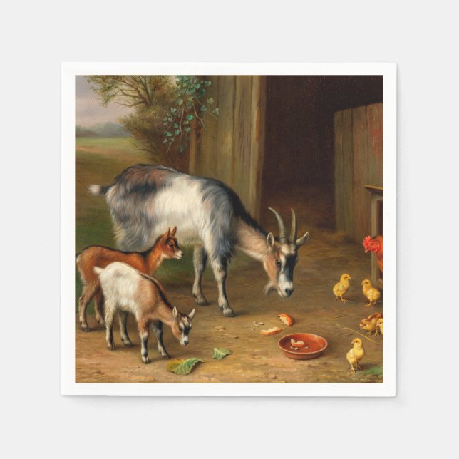 Serviette En Papier Chèvres Et Poulets À La Ferme (Devant)