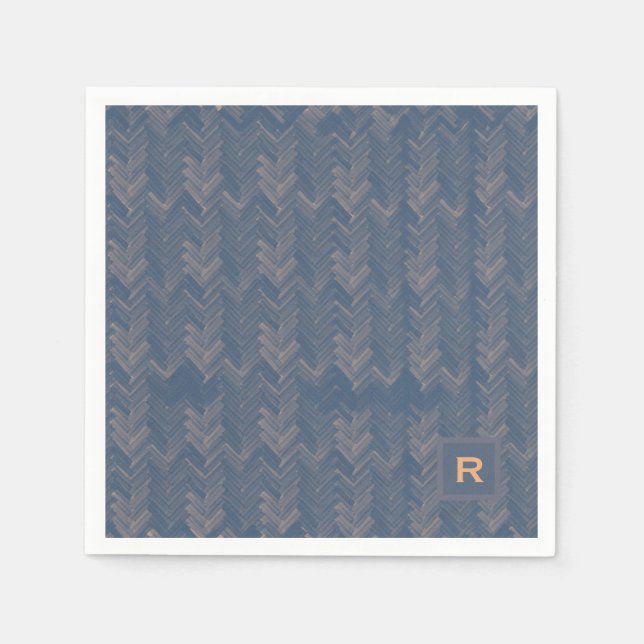 Serviette En Papier Chevron Herringbone Motif Retro Blue initial (Devant)