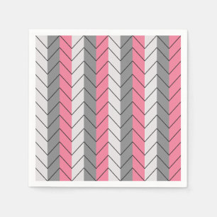 Serviette En Papier Chevron Noir Gris Rose Chevron Rayures Fête